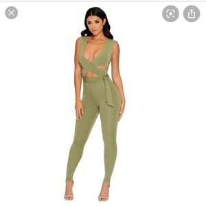 Oh Polly criss cross green jumpsuit